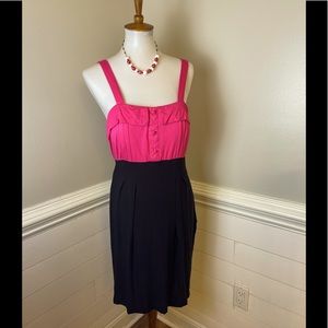 Dots Hot Pink & Black Tuxedo Dress L FREE SHIP